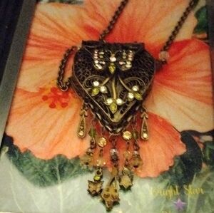 Vintage Brush Butterfly Basket Necklace
